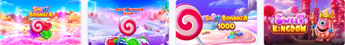 Fire spilleautomater: Sweet Bonanza, Sweet Bonanza Xmas, Sweet Bonanza 1000 og Sweet Kingdom