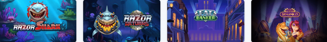 Fire spilleautomater: Razor Shark, Razor Returns, Fat Banker og Dinopolis