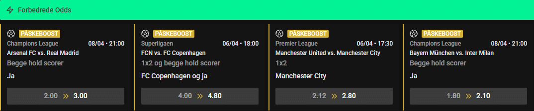 Mørk oddsliste med fire påskeboost på Champions League-, Superliga- og Premier League-kampe