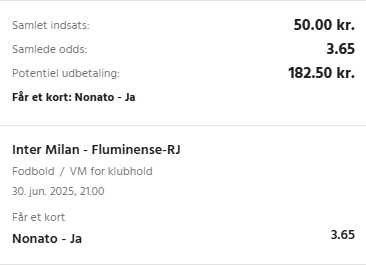 Kuponscreenshot: Nonato får et kort i Inter Milan-Fluminense til odds 3,65