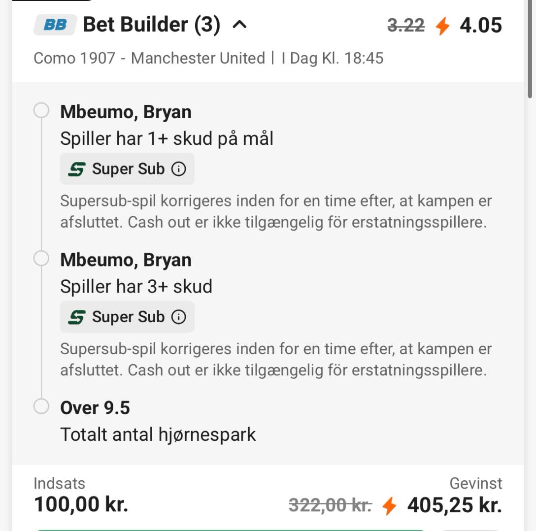Mbeumo har 3 skud hvoraf 1 er på mål og der kommer 9,5 hjørnespark i kampen mellem Como og Manchester United